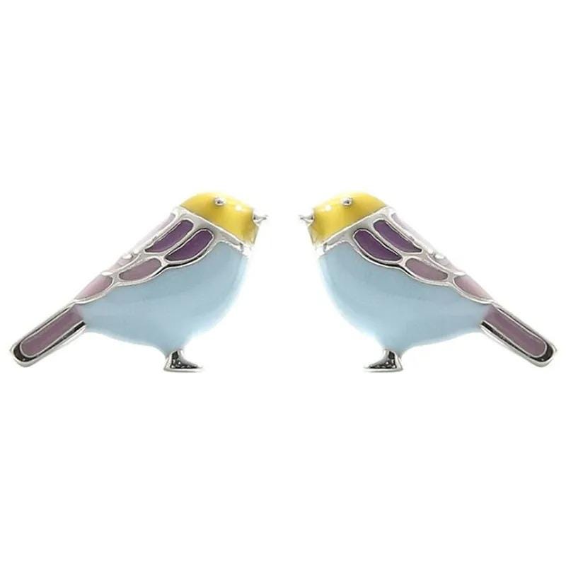 Silver Enamel Bird Earrings