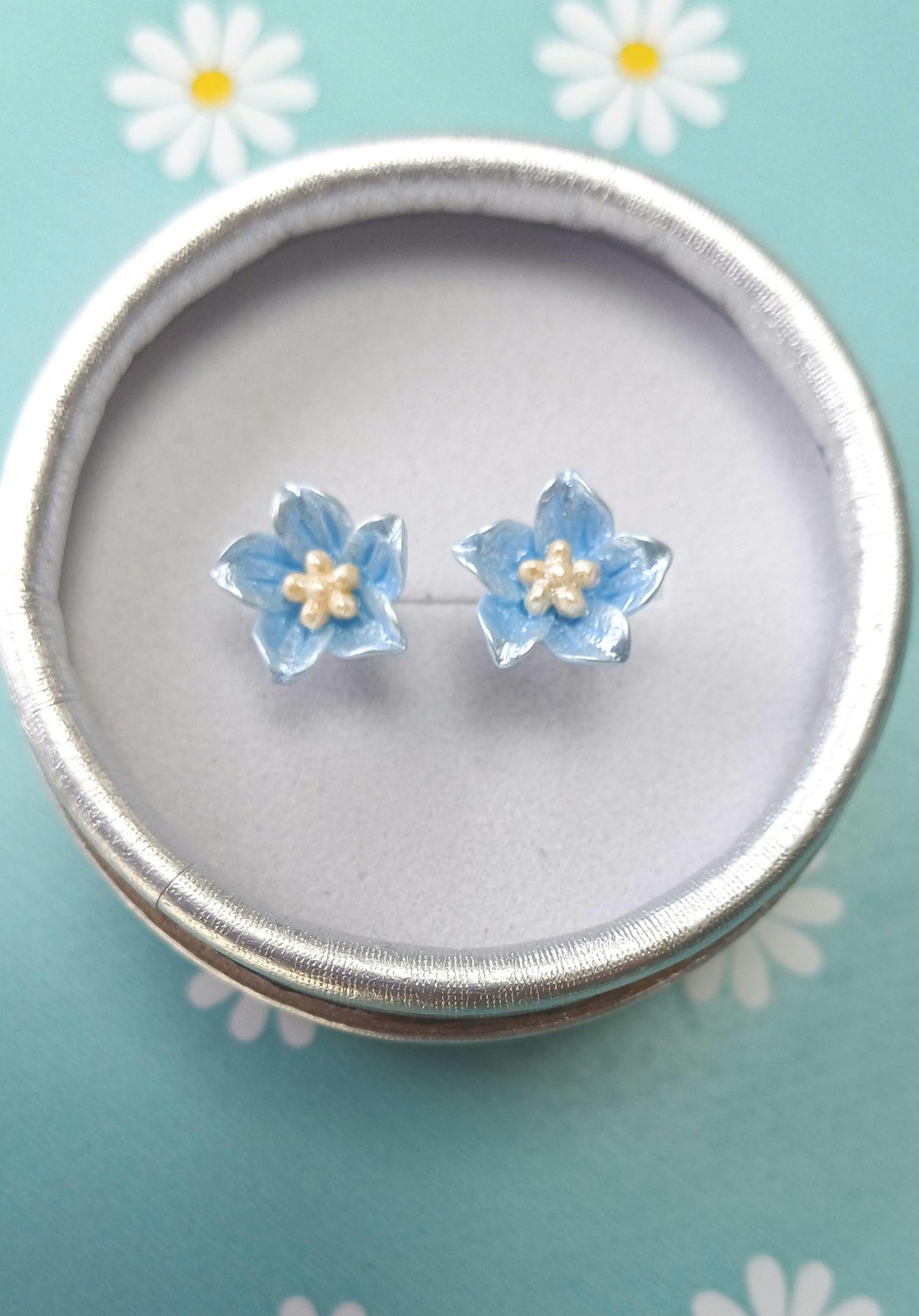 Blue Flower Stud  Earrings
