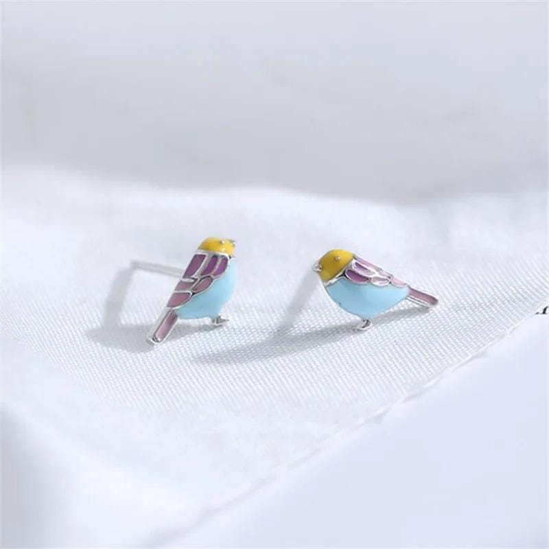 Silver Enamel Bird Earrings