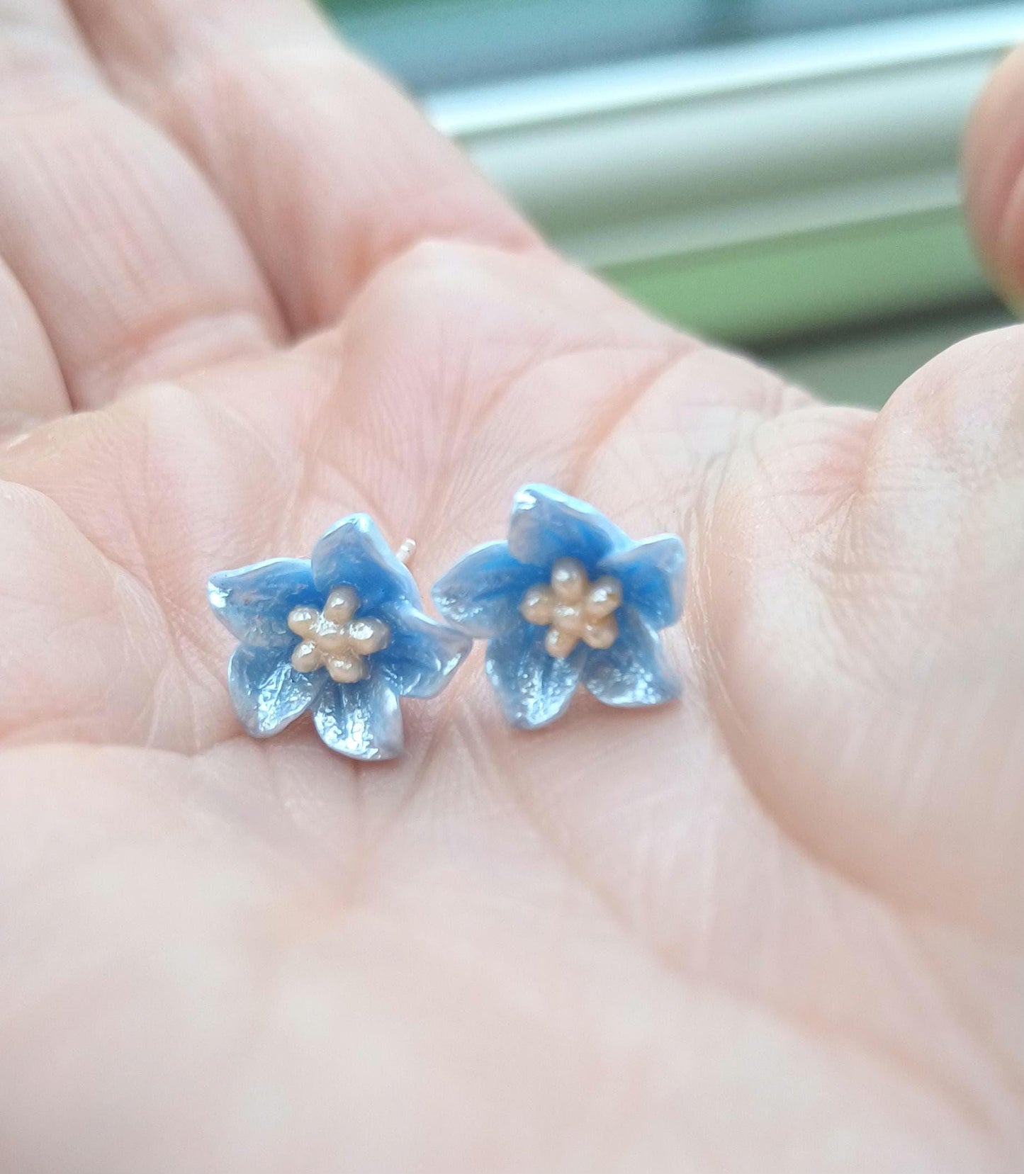 Blue Flower Stud  Earrings