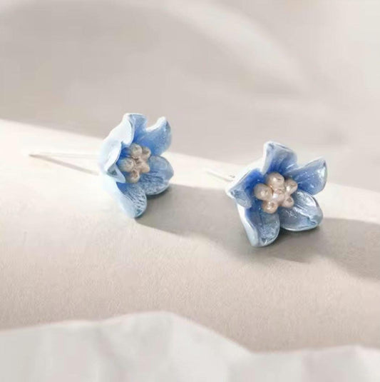 Blue Flower Stud  Earrings