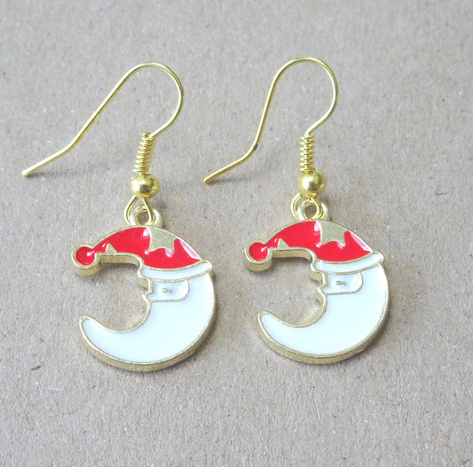 Enamel Moon Christmas Earrings